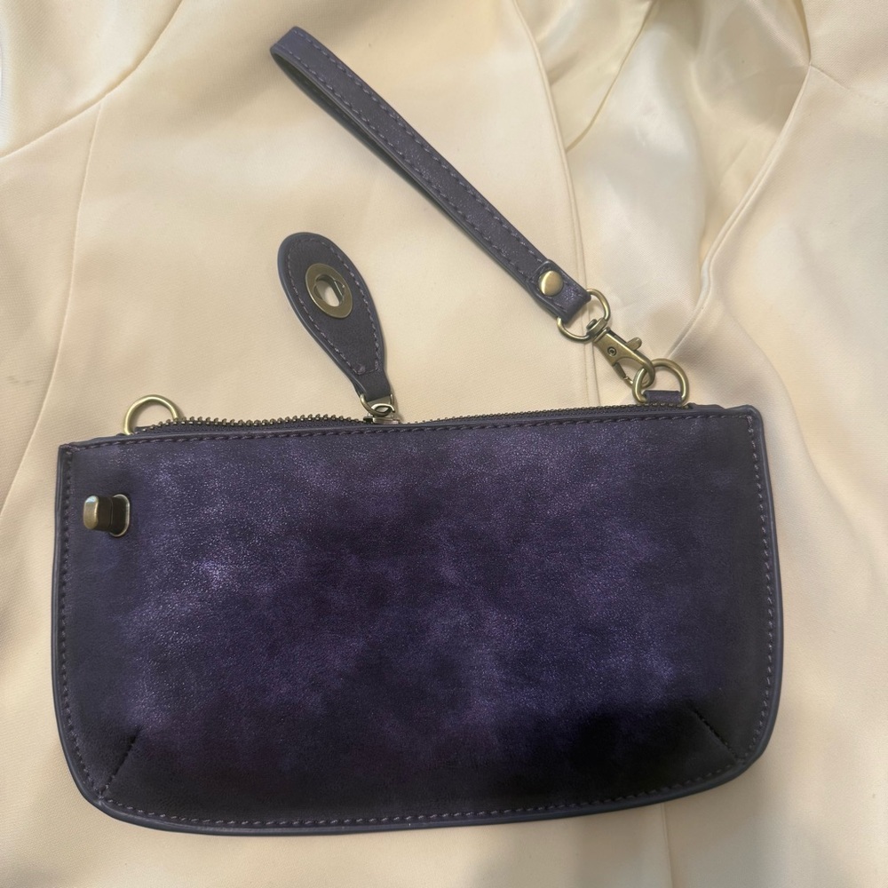 Joy Susan Deep Vegan Suede Purple Lux Wristlet Clutch - Picture 3 of 12